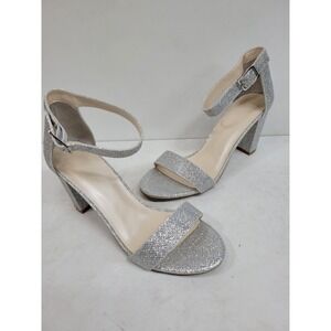 Arya Women's Silver Glitter Ankle Strap Block Heel Dress Sandals Size 6.5...